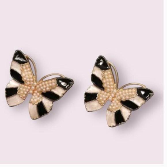 ⭐️❤️ FREE Butterfly Striped Bug Insect Chic Pearl Faux Hip Hipster Art Earrings - Picture 6 of 6